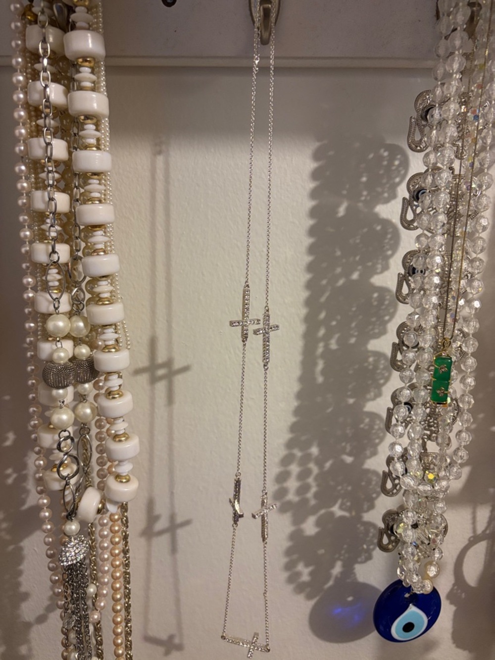 Delicate Silver Cross Station Necklace - White/Silver